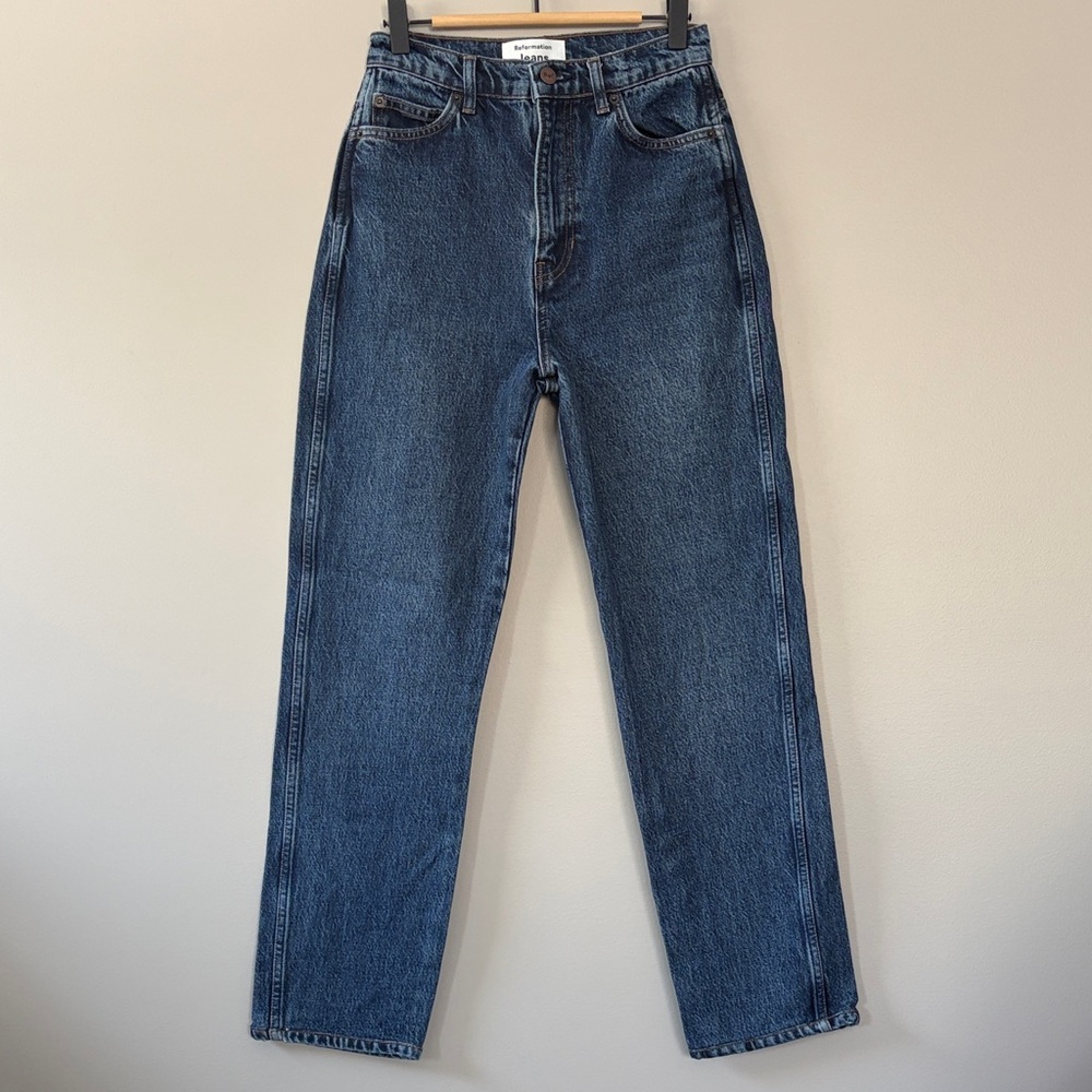 Reformation Jeans Denver Jean Straight Leg Size‎ 25 Perth Wash Dark Blue Denim